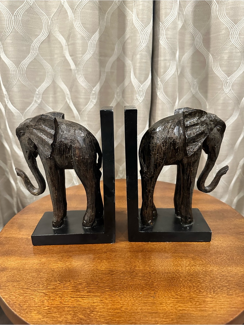 Vintage & Rare Hand Carved Decorative Brown Wooden Elephant Bookends